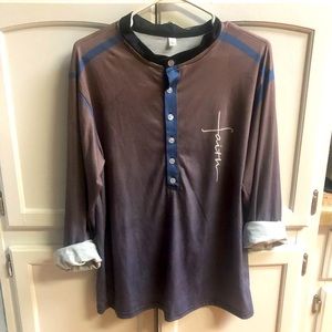 Brown/purple/blue unisex faith top